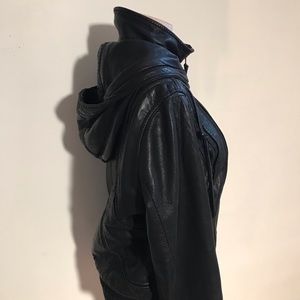 Black Leather Bomber with hood!